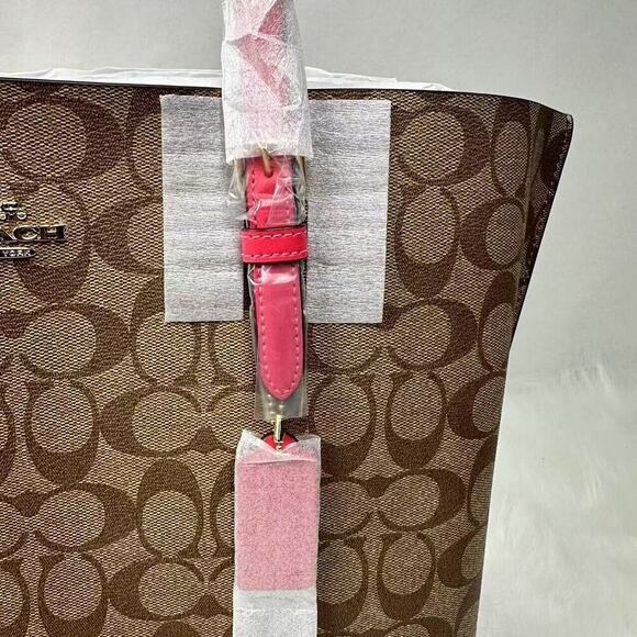 Coach Mollie Tote Bag In Signature Canvas In Khaki/Electric Pink 1665 NWT - Picture 7 of 11